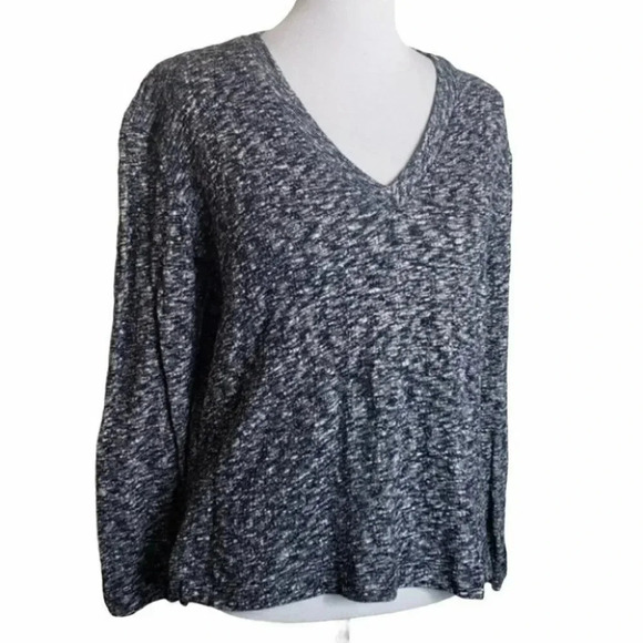 Lou Grey M blue white cotton cozy V-neck sweater - Picture 2 of 6